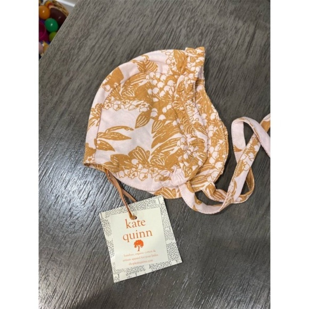 Kate Quinn Pink and Mustard Floral Ruffle Baby Bonnet